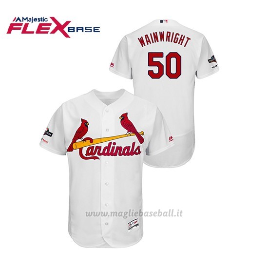 Maglia Baseball Uomo St. Louis Cardinals 50 Adam Wainwright 2019 Postseason Flex Base Bianco
